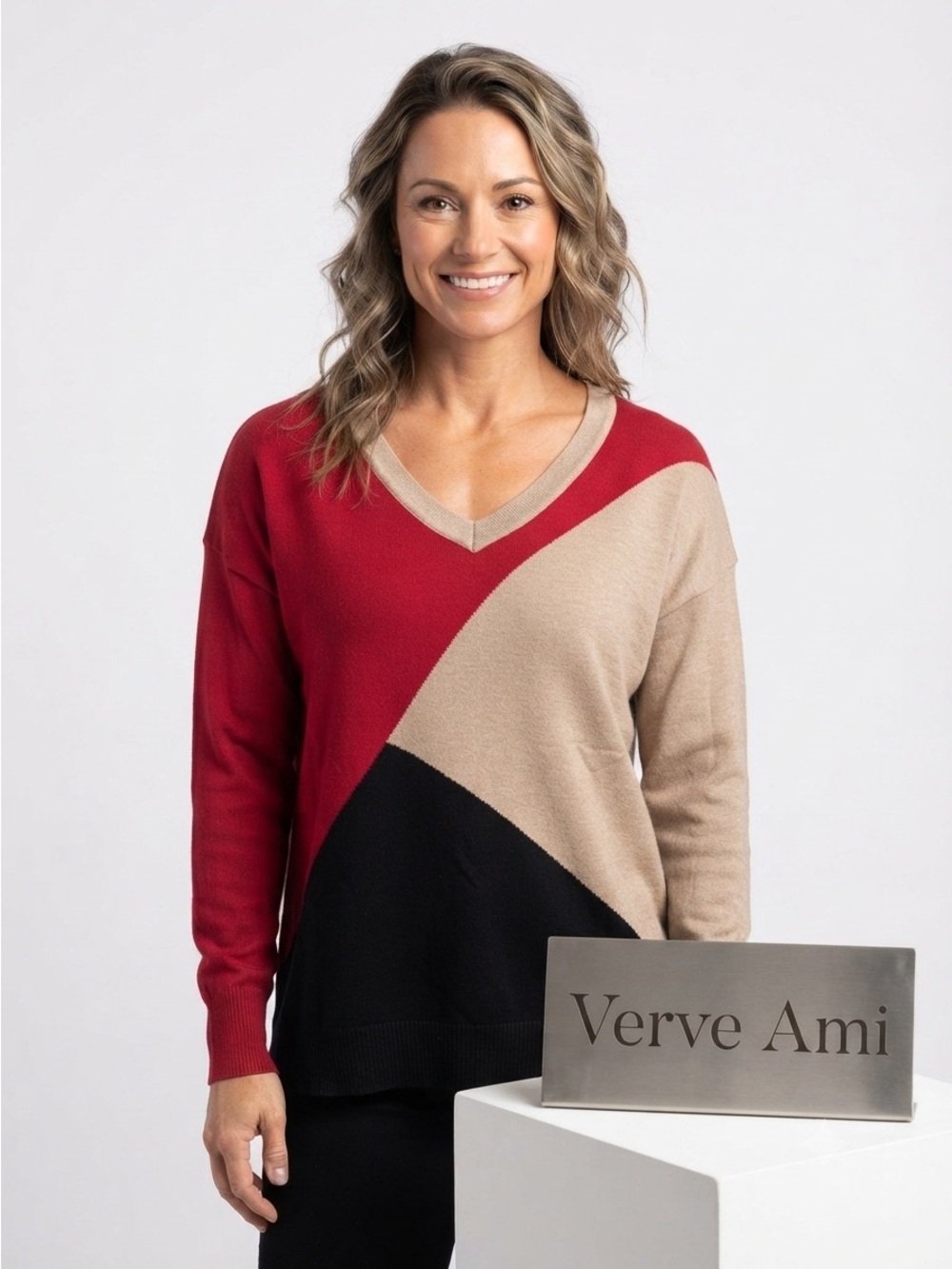Verve ami V-Neck Color Block Sweater NWT Small
